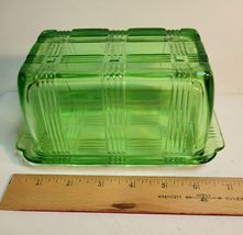 Green Uranium Hazel Atlas Large Butter Dish Criss Cross Pattern image 3