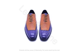 Handmade Men&#39;s Two Tone Purple Leather Oxfords Dress Shoes For Men  - $136.79