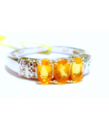 Orange Mexican Fire Opal Oval 3-Stone Ring, Platinum / Silver, Size 6, 0... - $49.99