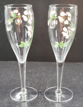 (2) Perrier Jouet Fluted Champagne Set Pink Flowers Green Leaves Elegant France - £28.63 GBP