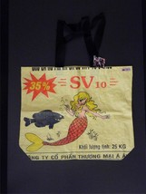 Blonde Mermaid Recycled Feed Bag Lg Yellow Tote Made in Cambodia WFTO Fa... - $22.72