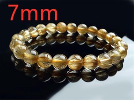 Natural Brazil Gold Rutilated Quartz Woman Man Titanium Wealthy Beads Bracelet 7 - £176.69 GBP