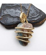 Rare Natural Lazulite Hand Forged Art Wrap Pendant Merlin&#39;s Gold #100 - $44.44