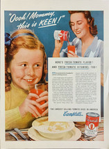 Vintage 1943 Campbell&#39;s Tomato Juice Little Girl W/ Drink Print Ad Advertisement - £4.80 GBP