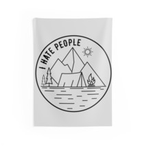 Black and White Camping Scene Tapestry, &quot;I Hate People&quot; Nature Wall Art, Minimal - £21.15 GBP+