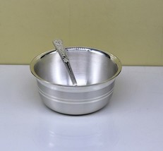 999 solid pure silver handmade utensils bowl and spoon, kids serving ves... - £116.84 GBP