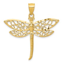 14K Gold Diamond Cut Dragonfly Charm Pendant Jewelry 37 x 38.5 mm - $205.65