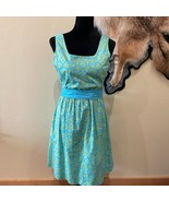 Garnet Hill Blue Green Floral Lined Sleeveless Cotton Dress with Sash 10P - $47.52 CAD