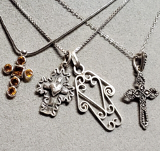 3 PC Pendant Necklace Lot ALL 925 STERLING SILVER Cross Hand of Fatima H... - $37.62