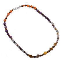 Natural Tiger Eye Amethyst Carnelian Gemstone Smooth Beads Necklace 17&quot; UB-6005 - £7.84 GBP