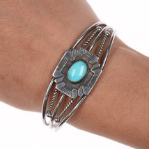 6.5&quot; Vintage Native American silver Maltese Cross cuff bracelet with turquoise - $341.55