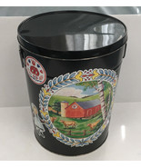 Vintage large pretzel tin with handles black with colorful amish country... - $19.75