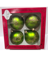 Vitbis Christmas Green Apple Gold Glitter Glass Ornaments NEW - $22.99