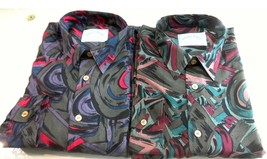 Men&#39;s Long Sleeve Shirt Multicoloured Size 41 Fit Wide Print Viscose - £27.21 GBP