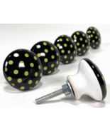 6 Porcelain Drawer Pulls-Black &amp; Green Polka Dots-1.5&quot; - $512.46 MXN