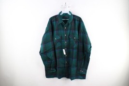 Deadstock Vintage 90s Streetwear Mens XL Knit Collared Button Shirt Green Plaid - $59.35