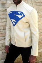 Men White Blue Superman Motorbike Classic Genuine Real Leather Jacket 2019 - £115.07 GBP