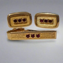 Vintage Red And Gold Cufflinks and Tieclip - $34.65