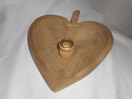 Primitive Wood Heart Tapered Candle Holder Rustic Farmhouse Country 9 3/4&quot; Long - £12.54 GBP