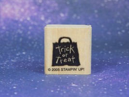 TRICK or TREAT, Tote Bag Sack, Halloween Wood Mounted Rubber Stamp, Stampin&#39; Up! - £3.03 GBP