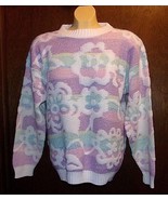 Vtg Fairy Kei SPARKLE Sweater One Size Petite Flower Stripe PASTEL Color... - $67.63 CAD