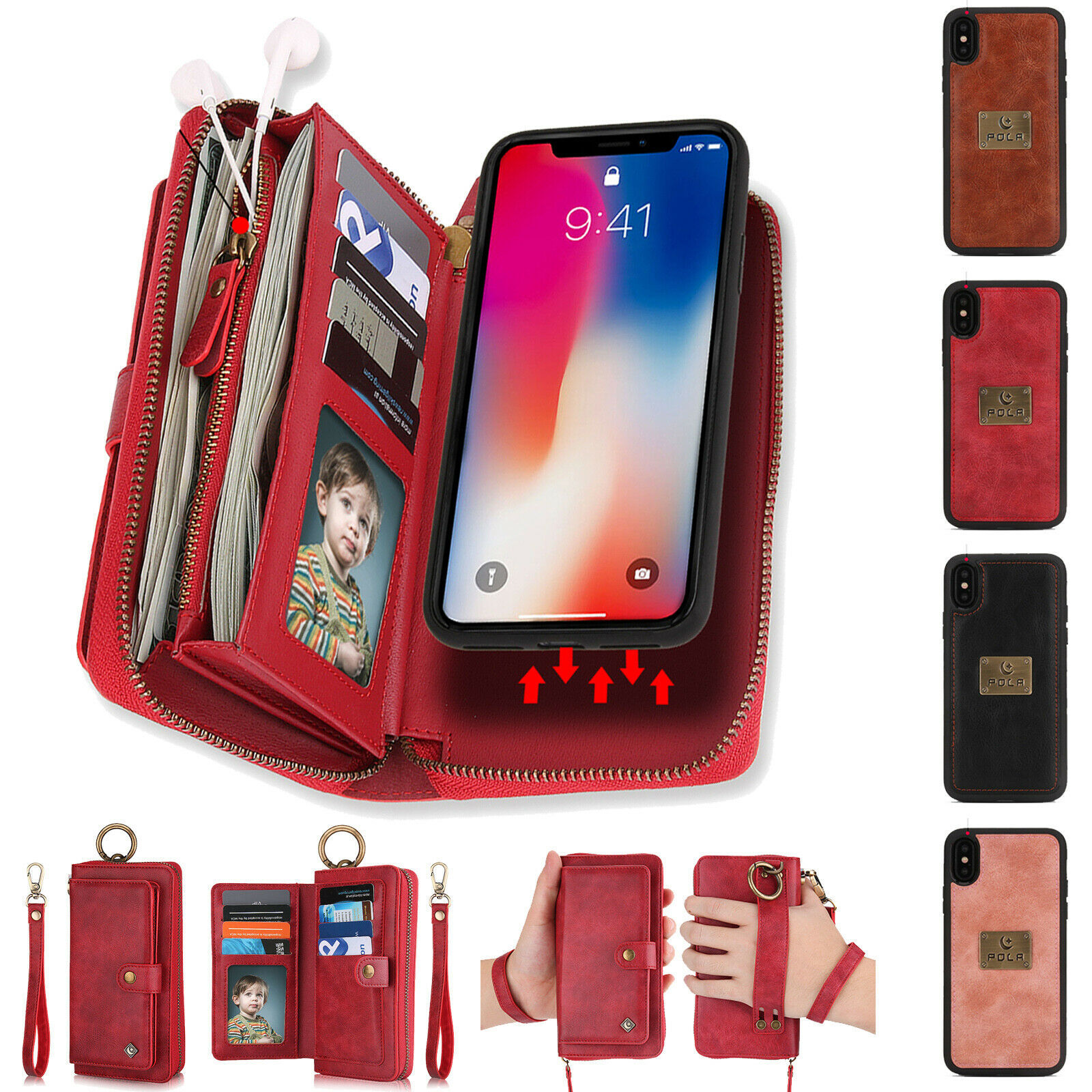 K2) Leather wallet FLIP MAGNETIC BACK cover Case for Apple iPhone