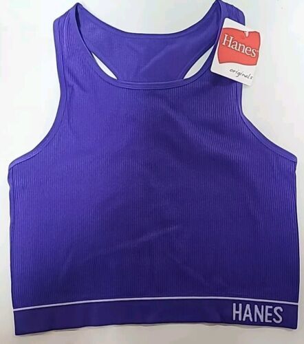 Hanes Originals Women's Ribbed Cropped Seamless Bra MHB007 Purple