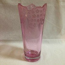 Set of 2 Pink Galway Irish Lead Crystal Vases Scalloped Edge Etched Flowers 9.75 - £33.02 GBP