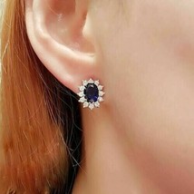 3 Ct Simulated Blue Sapphire Diamond Stud Earrings 925 White Gold Plated Silver - £79.55 GBP
