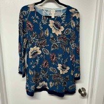 Chicos Womens Layered Look Blue Floral Sweater Crew Neck Size Large/12/2 - £20.57 GBP