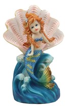 Colorful Ocean Mermaid Mergirl With Giant Shell Rising Over The Waves Figurine - £23.17 GBP