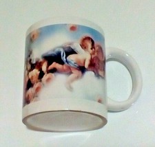 Cherub Angels Coffee Cup Mug Blue Floral Wrap Around Design - £6.28 GBP