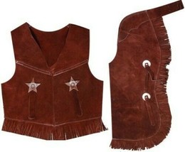 Western Saddle Horse Genuine Suede Leather Childs Toddler Chaps + Vest All Sizes - £35.40 GBP