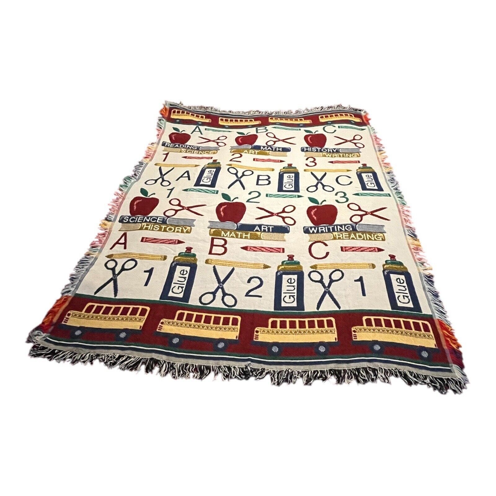 VTG Goodwin Weavers School-Themed Woven Throw Blanket With Fringe Edges ... - $27.82