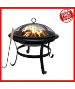 Elegant Black 22&quot; Wood Burning Fire Pit with Fire Picker – Modern Outdoo... - $1,468.26 MXN