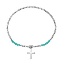 Meaningful Faith Cross Green Turquoise Charm Sterling Silver Beaded Brac... - £13.81 GBP
