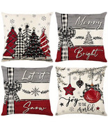 4pcs Christmas Red Xmas Tree Bow Print Pillow Covers Farmhouse Xmas Sofa... - €33,59 EUR