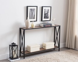 Reclaimed Weathered Oak/Black Metal Frame 2-Tier Entryway Console, Design Sides - £65.74 GBP