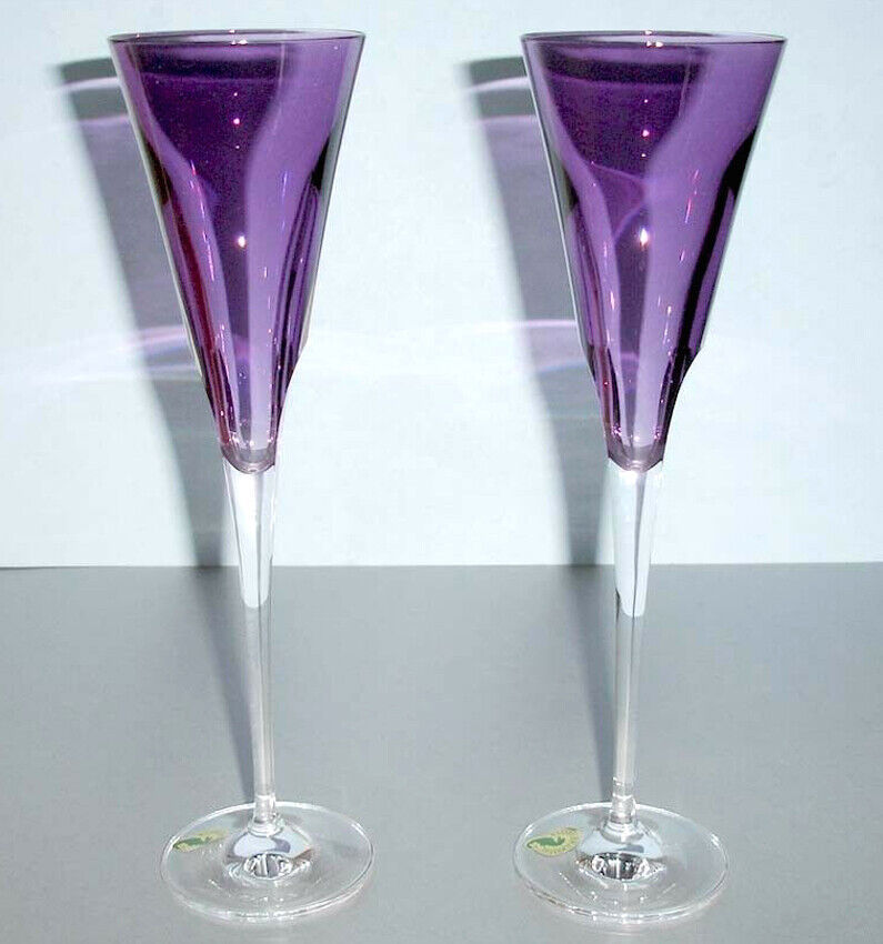 Waterford Champagne Flute Pair Heather Purple Crystal W Collection 40029529 New - $229.90