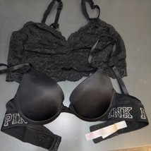 Victoria’s Secret PINK Size 32AA  Push Up Bras Black Lace Floral Medium Lot of 2 - £14.13 GBP