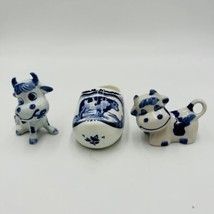 Royal Delft Miniatures Cows Dutch Shoe Porcelain Lot of 3 White &amp; Blue - £55.41 GBP