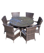 211&quot; X 55&quot; X 32&quot; Brown 7Piece Outdoor Dining Set With Washed Cushion - $4,292.29 CAD