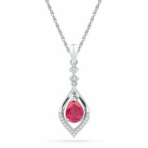 Sterling Silver Womens Oval Lab-Created Ruby Diamond Solitaire Pendant 1 Cttw - £108.88 GBP