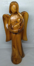 Olive Wood 7&quot; Angel Holding Baby Jesus Hand Carved Bethlehem Israel Figurine - £21.03 GBP