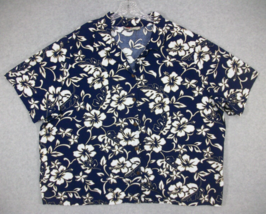 Hilo Hattie Women&#39;s Hawaiian Shirt Blue Floral Short Sleeve 3X - £14.21 GBP