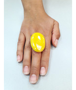 Big Yellow Ring, Big Ring, Yellow Ring, Black Rings, Glass Ring, Stateme... - £20.65 GBP