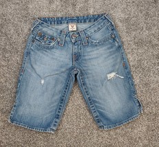 True Religion Shorts Women 26 Blue Denim Joey Bermuda Knee Length Distre... - $21.99