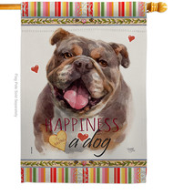 Chocolate Bulldog Happiness - Impressions Decorative House Flag H110244-BO - £29.54 GBP