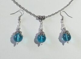 Victorian Blue Silver set Blue jewelry set necklace earrings Boho set Si... - $52.00