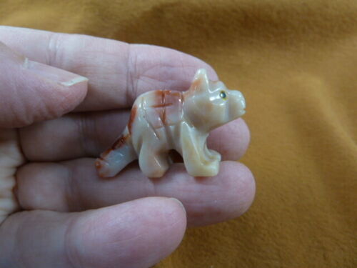 (Y-TIG-50) little white baby TIGER figurine SOAPSTONE PERU stone carving... - $8.59